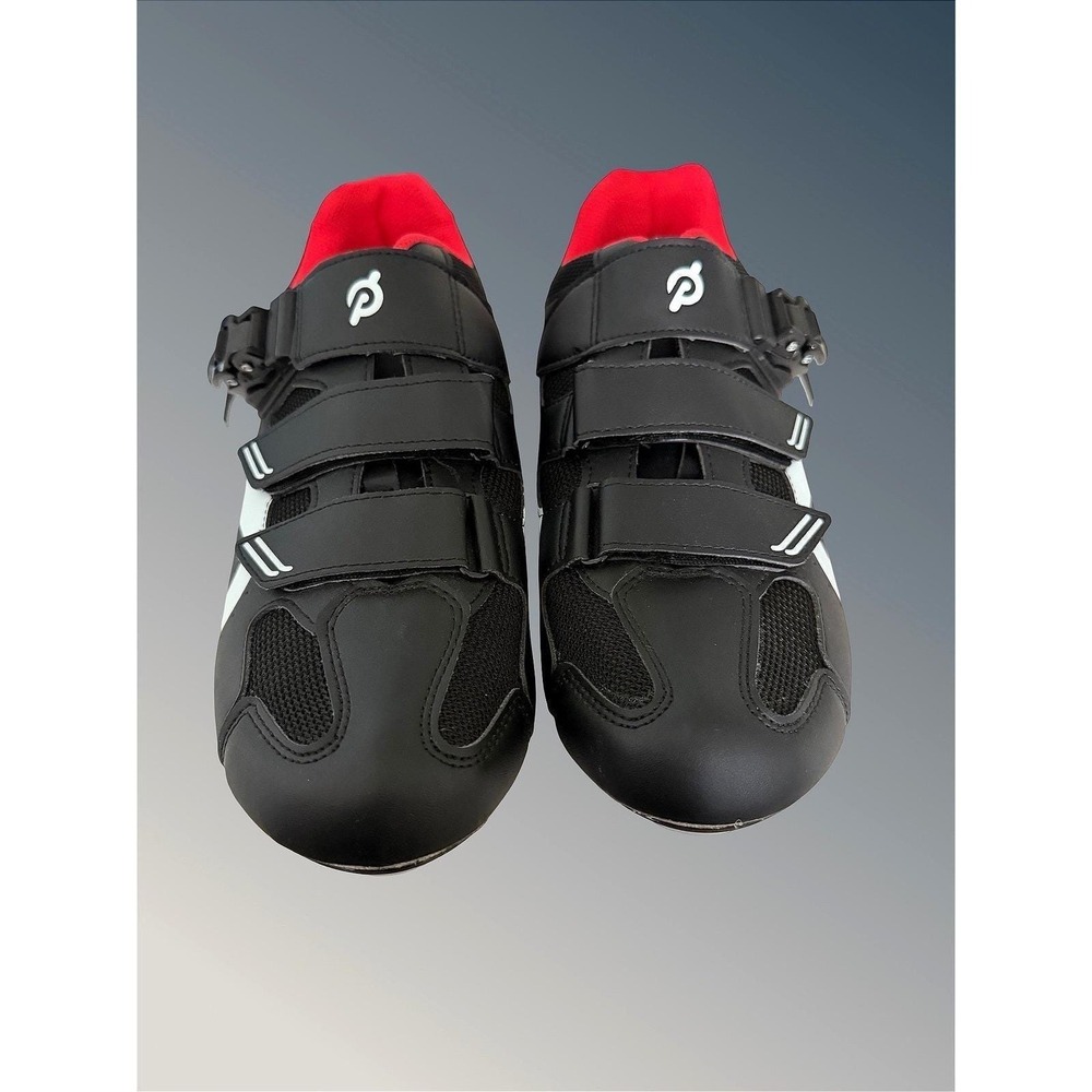 Peloton Cycling Shoes Mens US Size 12 Black Red White PL-SH-02 EU 46 With Cleats - Picture 3 of 16